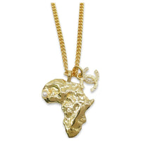 CHANEL 2023 Plated Cc Faux Pearl And Africa Pendant Costume Necklace