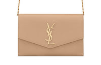 SAINT LAURENT UPTOWN Cow Leather Envelope Bag Chain Wallet Shoulder Bag Crossbody Bag Mini Women's Dark Beige
