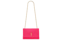 SAINT LAURENT KATE Cow Leather, Textile Chain Bag, Crossbody Bag, Shoulder Bag Women's Neon Pink