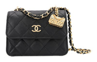 CHANEL WOC Embossed Calfskin With Grains Flap Bag Clutches Handbag Shoulder Bag Crossbody Bag Small Size Women's Black