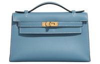 HERMES Mini Kelly Swift Leather Kelly Bag Handbags Women's 75 Bley Jean Denim Blue