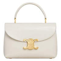 CELINE Lacquered Finish Cow Leather Shoulder Bag, Crossbody Bag, Handbag Regular Women's Cotton White
