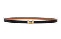 HERMES Mini H Classic Logo Double Sided Smooth Buckle Calfskin Leather Belts Women's Black Width 1.3CM