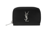 SAINT LAURENT Smooth Leather Zip Coin Purse Card Holder, Wallet Men's Black