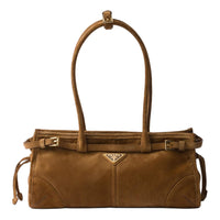 PRADA Suede One Shoulder Handbag Medium Size Women's Cinnamon