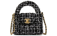 CHANEL Tweed Clutch, One Shoulder Handbag Extra Mini Women's Black & White