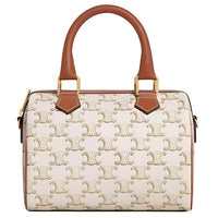 CELINE Triomphe Cow Leather Boston Bag, Shoulder Bag, Crossbody Bag, Handbag Trumpets Women's White