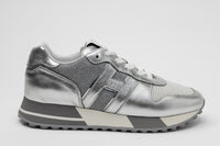 Hogan H383 Leather Sneakers in White/Silver