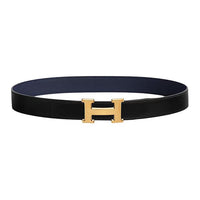 HERMES Metal, Gold Plated, Calfskin Leather Belts Men's Black Width 3.2cm