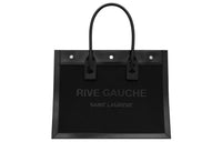 SAINT LAURENT Rive Gauche Mesh With Glossy Leather Tote Bag, Shopping Bag, Handbag Women's Black