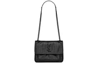 SAINT LAURENT Niki Crocodile Pattern Embossed Leather Hobo Bag Crossbody Bag Shoulder Bag Women's Black