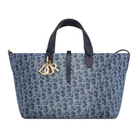 DIOR Oblique Jacquard Fabric One Shoulder Handbags Medium Size Women's Blue