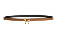 HERMES Small Horse Buckle Smooth Buckle Leather Belts Women's Brown/Black Width: 1.3cm