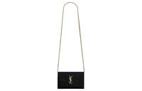 SAINT LAURENT UPTOWN Shiny Grained Leather Envelope Bag Wallets Shoulder Bag Crossbody Bag Mini Women's Black
