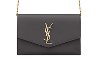 SAINT LAURENT UPTOWN Grained Embossed Leather Envelope Bag Wallets Shoulder Bag Crossbody Bag Mini Women's Gray White