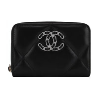 CHANEL Lambskin Coin Purse Women's Black