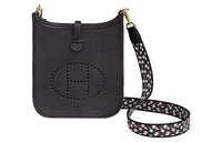 HERMES Evelyne Clemence Bullock Leather Crossbody Bag, Shoulder Bag Women's Black