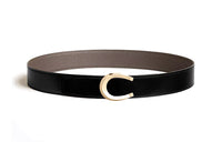 HERMES Calfskin Leather Belts Men's Black/Umber 3.8CM
