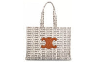 CELINE Fabric With Calfskin Tote Bag, Shopping Bag, Handbag Tubas Women's Beige/Brown