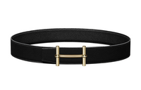 HERMES Fashion Trend Elegant Gold Buckle Togo Calfskin Double-Sided Leather Belt Men's Black Width: 3.8cm