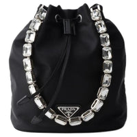 PRADA Fabric With Leather Bucket Bags Shoulder Bag Crossbody Bag Handbag Mini Women's Black