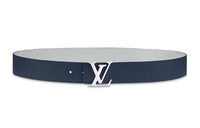 LOUIS VUITTON INITIALES TAURILLON Leather Belt Men's Blue Width 4cm