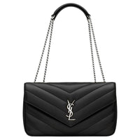 SAINT LAURENT LOULOU Lambskin Shoulder Bag Medium Size Women's Black