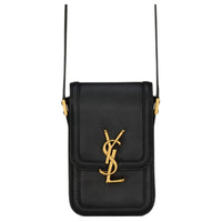 SAINT LAURENT SOLFERINO Smooth Leather Cell Phone Pouch, Crossbody Bag, Shoulder Bag Mini Men's Black