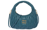 MIU MIU Wander Series Soft Sheep Leather Portable Crossbody Bag Shoulder Bag Women's Sea Blue