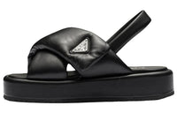 PRADA Soft Padded 35mm Wedge Sandals Black Nappa Leather Women's