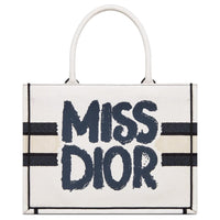 DIOR Embroidery Tote Bag, Shopping Bag, Handbag Medium Size Women's White & Blue