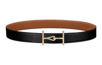 HERMES Elegant Gold Buckle Togo Calfskin Double Sided Leather Belt Men's Width 3.2CM