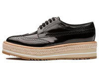 PRADA Brogue Trim Microsole Brushed Leather Shoes 'Black' Women's