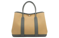 HERMES Garden Party Tempete Canvas With Leather Garden Bag Handbag Unisex Maje Gray