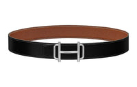 HERMES Business Silver Buckle Togo Calfskin Double-Sided Leather Belt Men's Black/Brown Width: 3.8cm