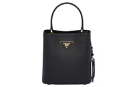 PRADA Panier Saffiano Leather Bucket Bag, One Shoulder Handbag Trumpets Women's Black