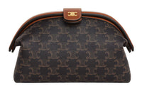 CELINE Triomphe Canvas With Calfskin Clutch Women's Black/Brown