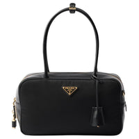 PRADA Recycled Nylon With Leather Handbag Medium Size Women's Black