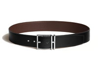 HERMES Cow Leather Leather Belts Men's Black/Chocolate Width: 4cm