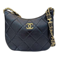 CHANEL Smooth Cow Leather Hobo Bag, Hippie Bag, Handbag, Shoulder Bag Women's Black