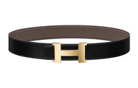HERMES Togo Calfskin Double-Sided Leather Belt Leather Belts Men's Black/Tin Gray Width: 3.8cm