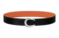 HERMES Togo Calfskin Double-Sided Leather Belt Leather Belts Men's Black/Orange Width: 3.8cm