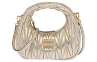 MIU MIU Matelassé Soft Sheep Leather Hobo Bag, Shoulder Bag, Crossbody Handbag Mini Women's Pyrite Color