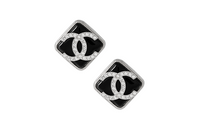 CHANEL Stud Earrings Women's Silver/Black