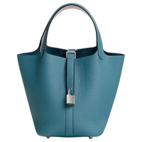 HERMES Picotin Lock Clemence Bullock Leather Swift Calfskin Basket Bag Handbag Women's New Blue Denim & Light Purple