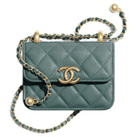 CHANEL WOC Calfskin With Metal Wealth Bag Coin Purses Shoulder Bag Crossbody Bag Small Size Women's Green