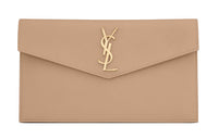 SAINT LAURENT Leather Clutch Trumpets Women's Dark Beige