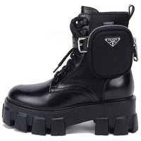 PRADA Women's Monolith Brushed Rois Leather And Nylon Boot 'Black'