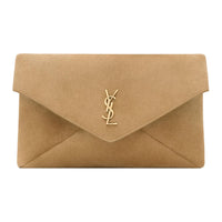 SAINT LAURENT CASSANDRE Suede Envelope Bag, Clutch Tubas Women's Golden Leaf