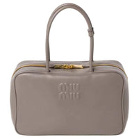MIU MIU Beau Calfskin Bowling Bag Shoulder Bag Handbag Women's Mud Gray